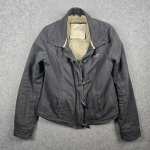Hollister Jacket Womens M Brown Faux Fur Lined Toggle Babydoll Y2K Utility 00s